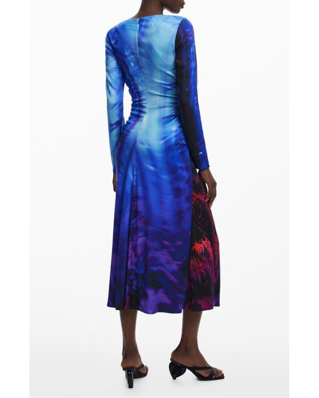 Desigual Tie Dye Pattern Long Sleeve Midi Dress in Blue | Lyst
