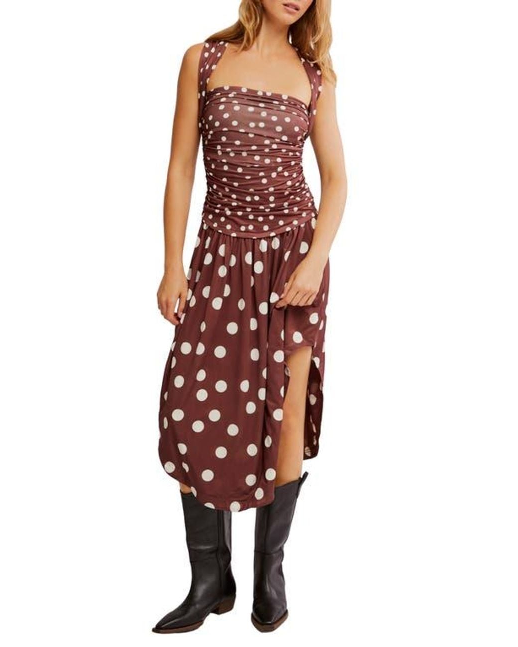 Free People Raylon Variegated Polka Dot Midi Dress in Red | Lyst