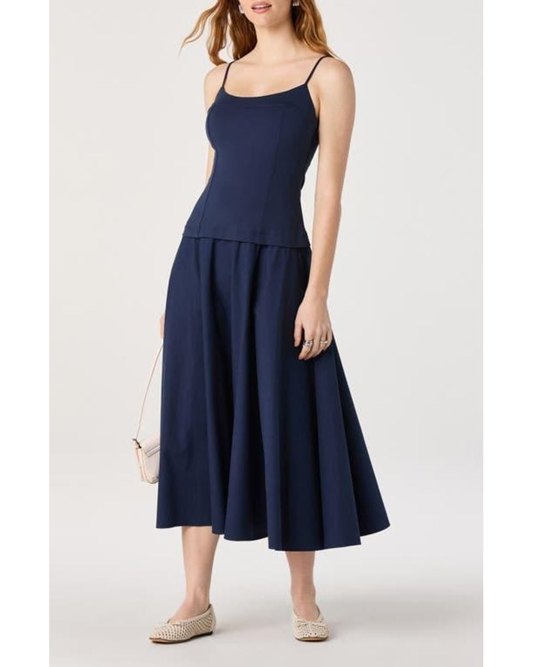 Astr Cierra Mixed Media Fit & Flare Midi Dress in Blue | Lyst