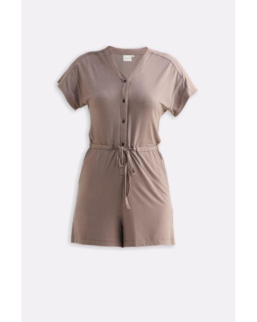 REISTOR Natural V Neck Drawstring Knit Romper