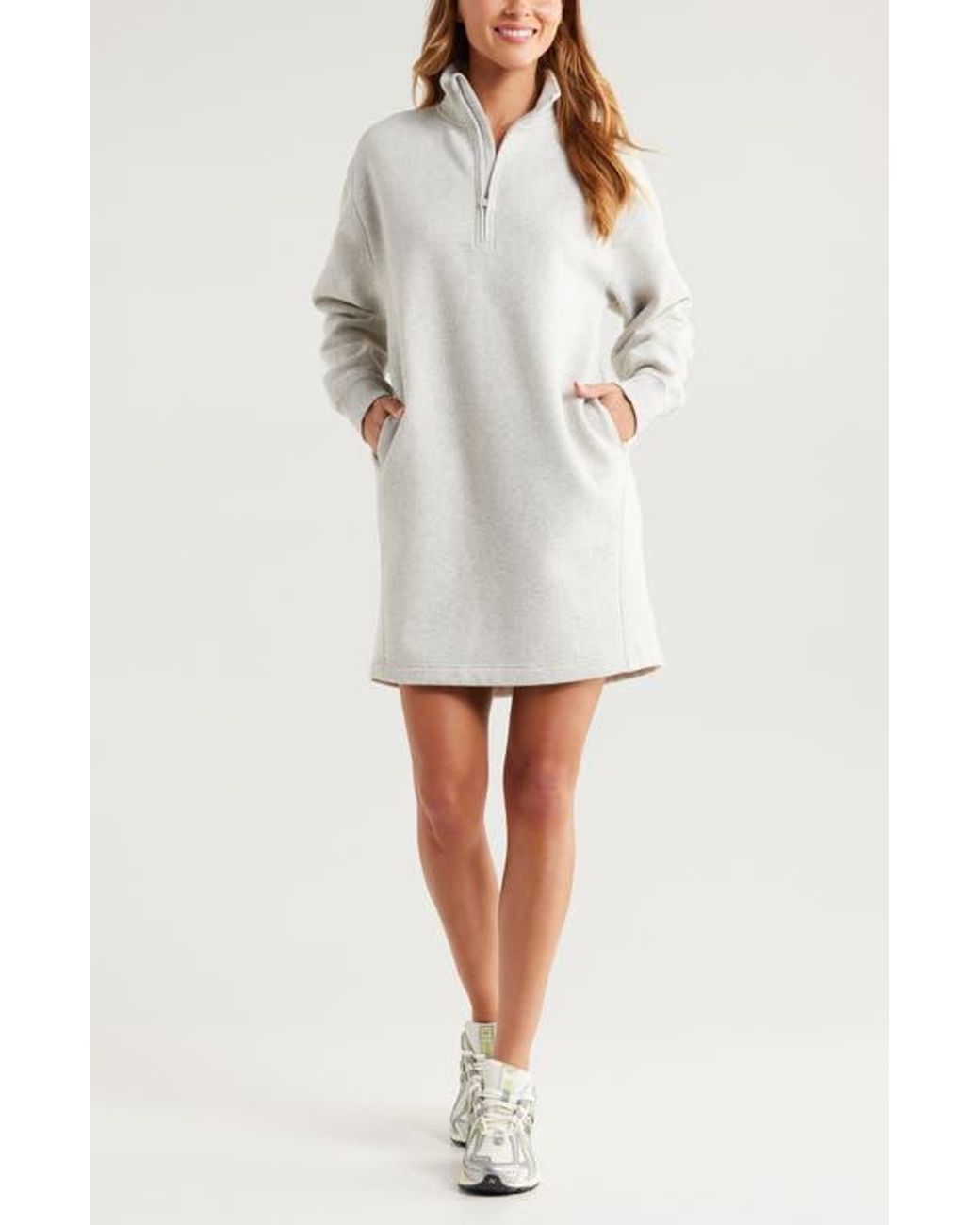 た*♡様 Half Zip Sweat Dress Zella Cloud Fleece Long Sleeve Quarter Zip Dress in Natural