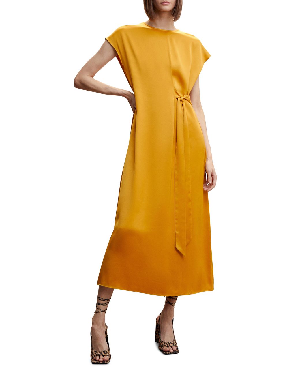 Mango Satin Wrap Dress in Yellow Lyst