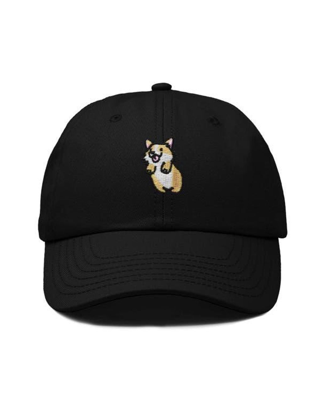 Alix Black Leaping Corgi Embroidered Cap