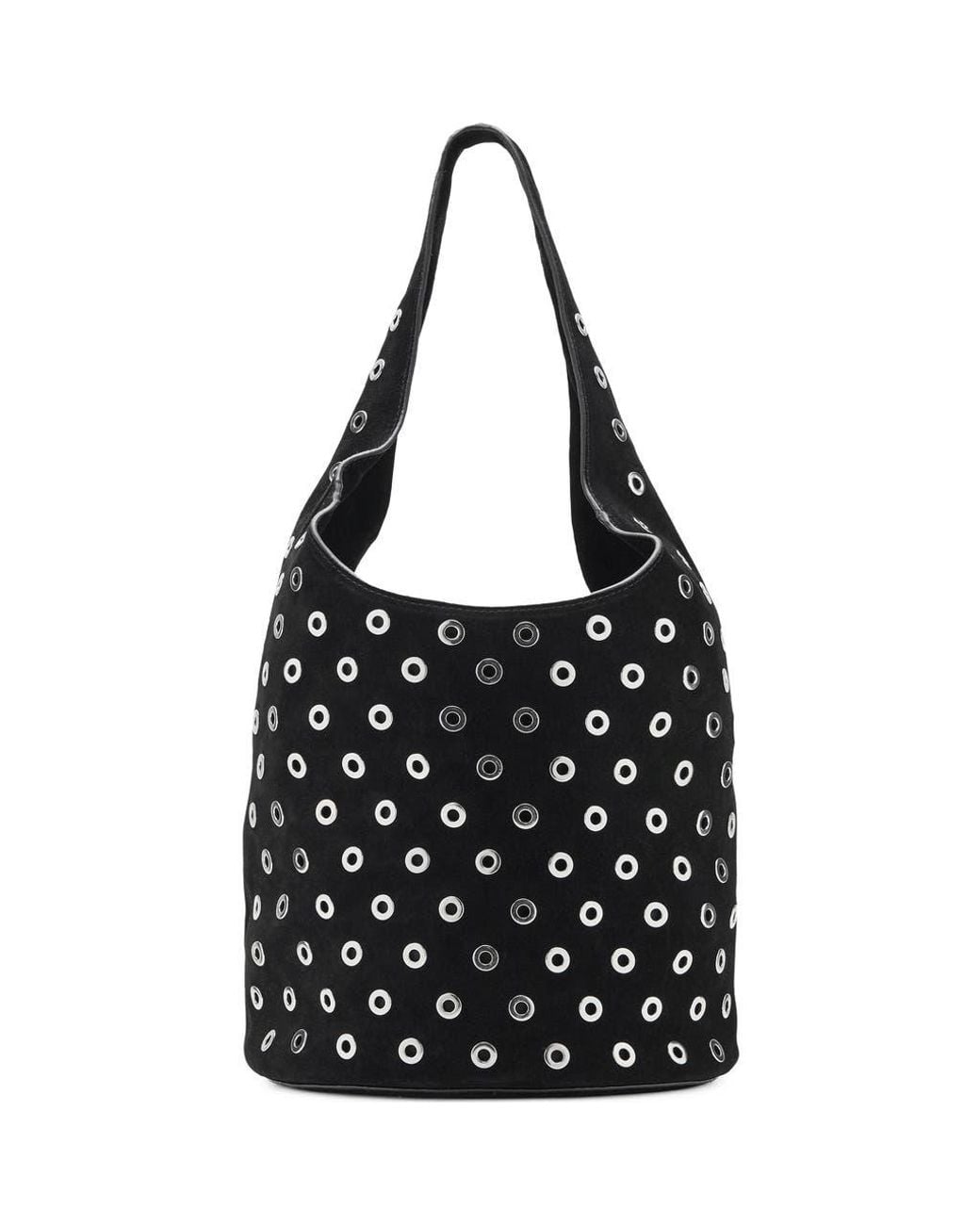 Mango Black Grommet Detail Leather Bucket Bag