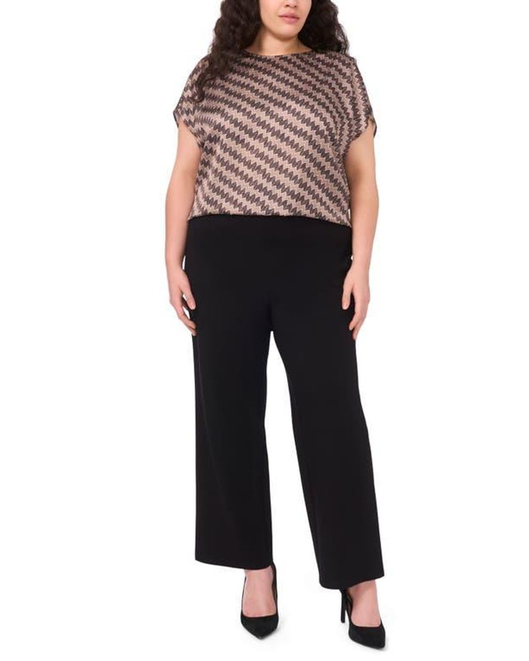 Halogen® Black Zigzag Dot Print Cap Sleeve Shell