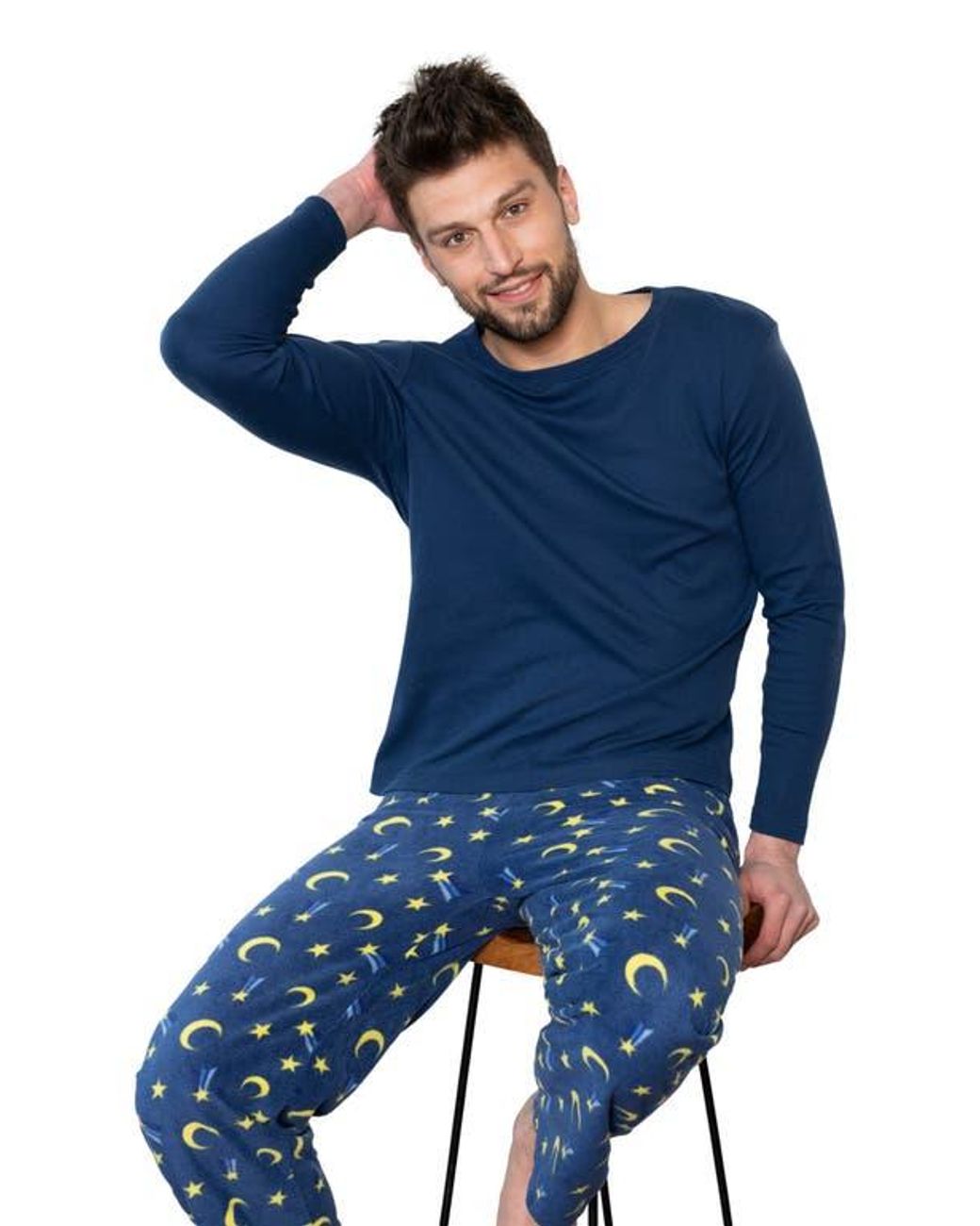 Leveret Blue Cotton Top & Fleece Pants Printed Matching Family Holiday Pajama Set for men