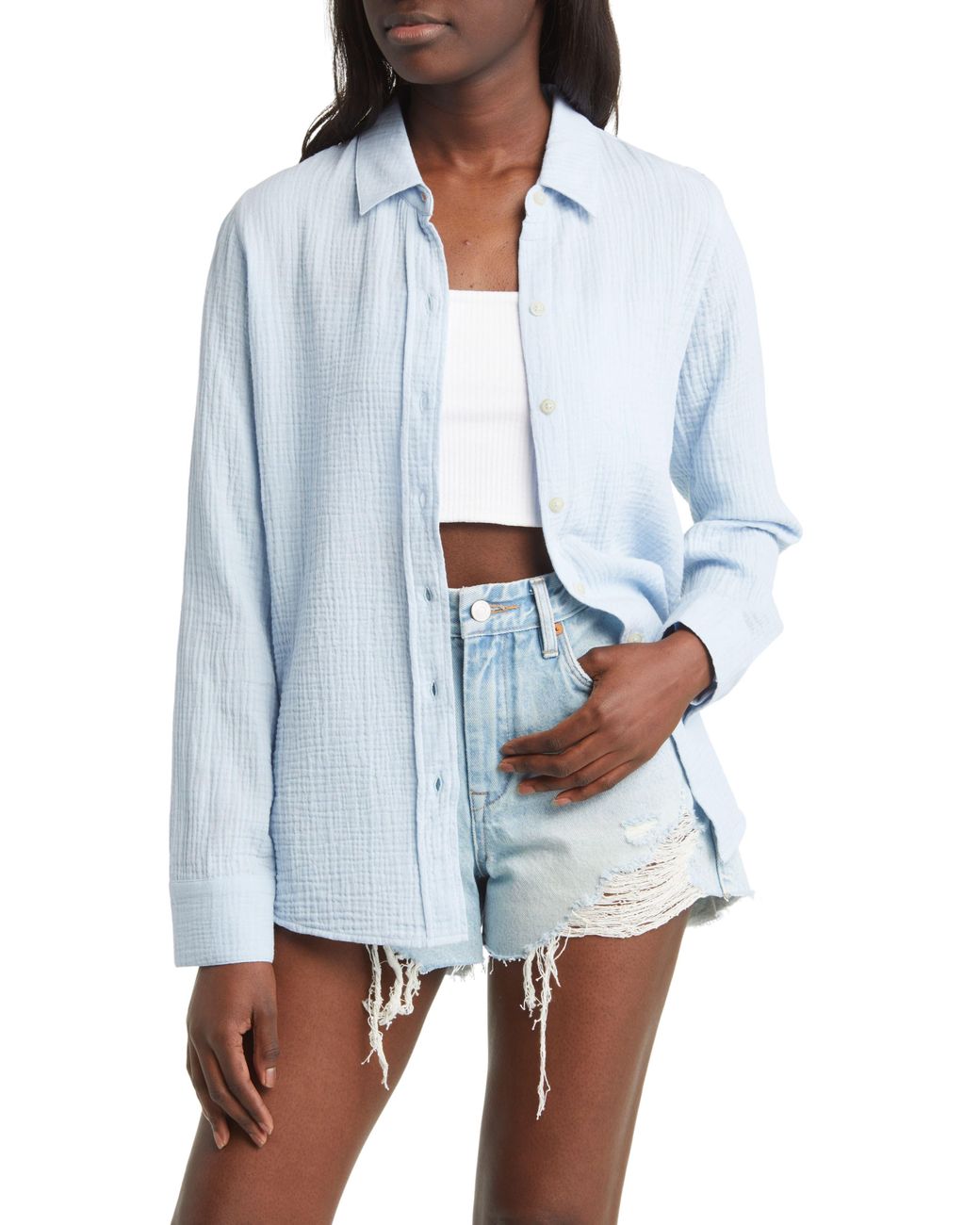 BP. Gauze Buttonup Shirt in White Lyst