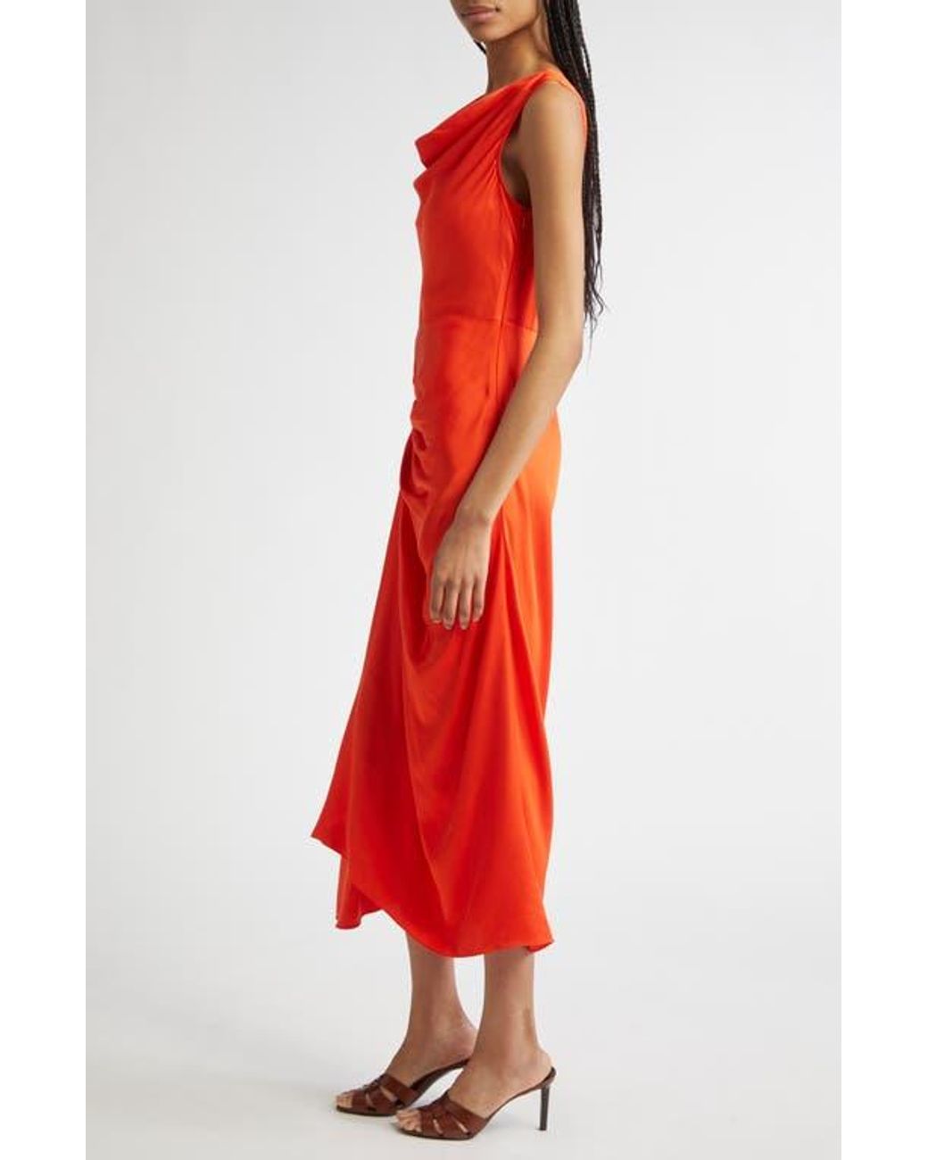 A.L.C. Dara Drape Detail Midi Dress in Red | Lyst