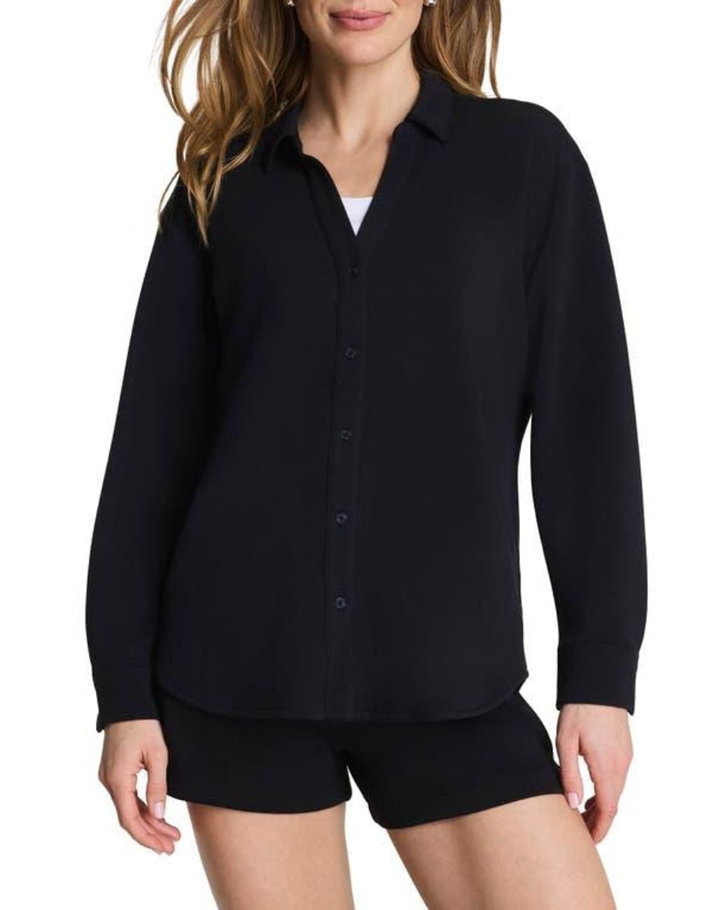 Spanx Black Airessentials Oversize Button-Up Shirt
