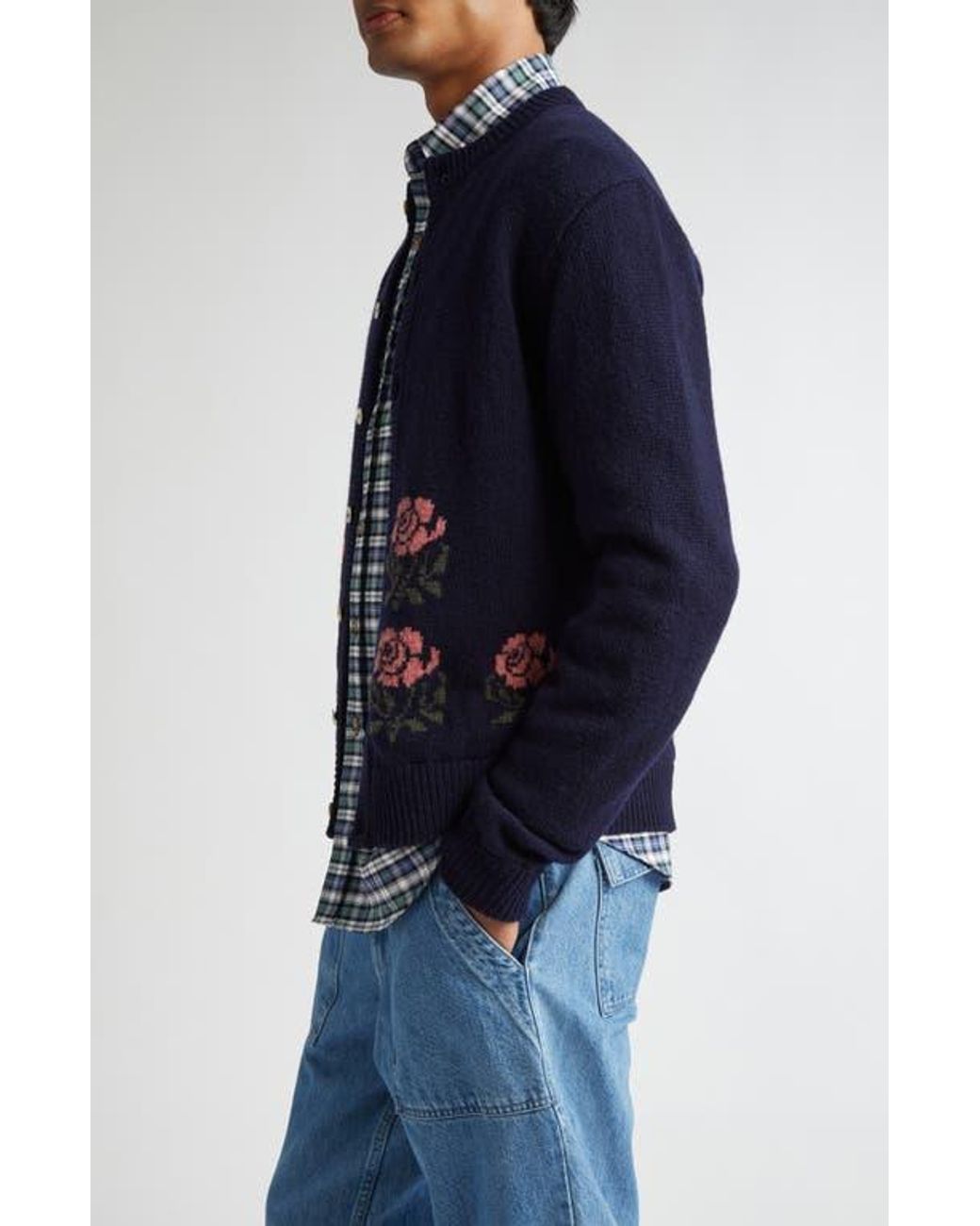 Noah Floral Shetland Wool Cardigan in Blue for Men | Lyst
