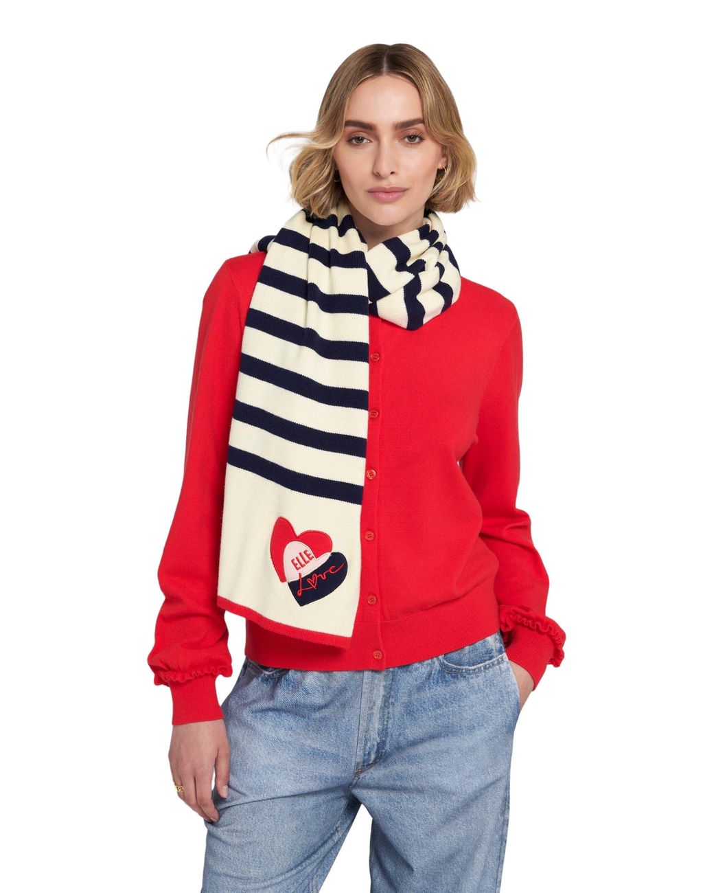 Elle Collection Red Striped Scarf