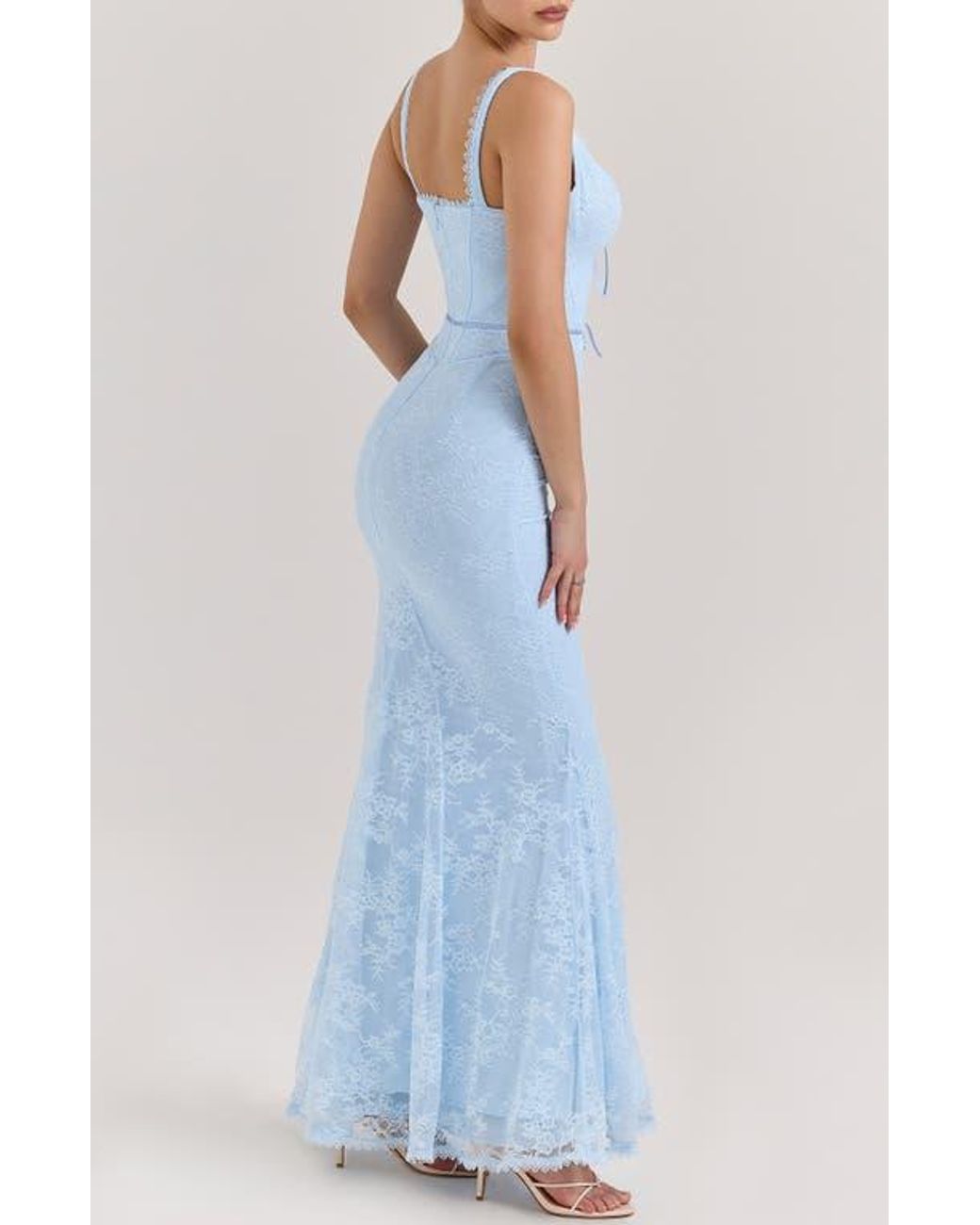 chinese dress ladies Eliza J Blue/Nude Crochet Lace Overlay Dress- Size 14  The Saved Collection