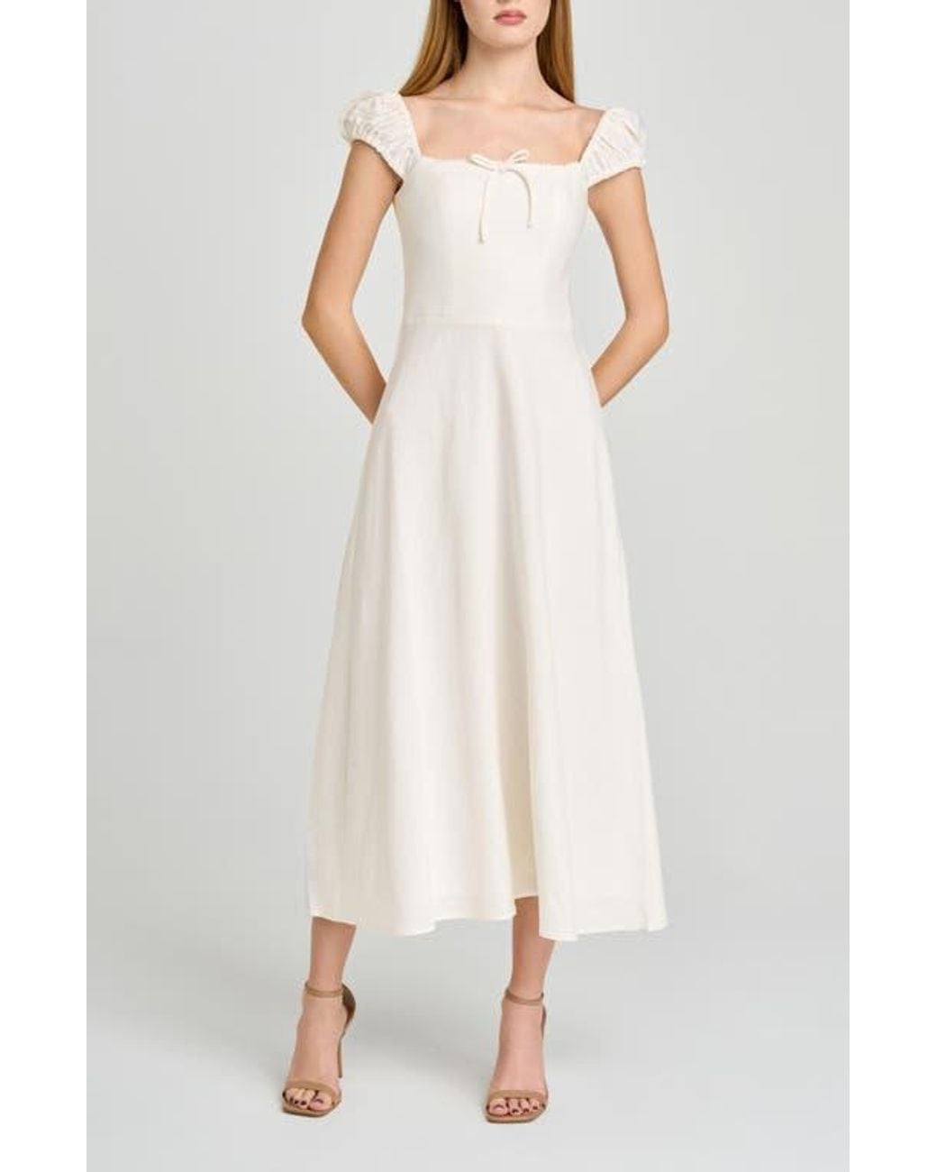 Wayf Carina Cap Sleeve Linen Blend Maxi Dress in White | Lyst Wayf Carina Cap Sleeve Linen Blend Maxi Dress in White | Lyst