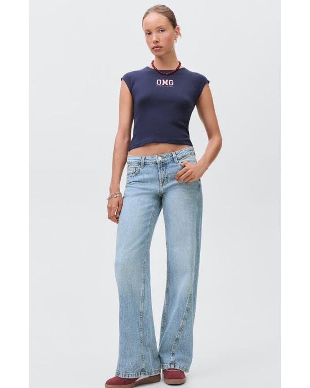 MANGO TEEN Low Rise Wide Leg Jeans in Blue | Lyst