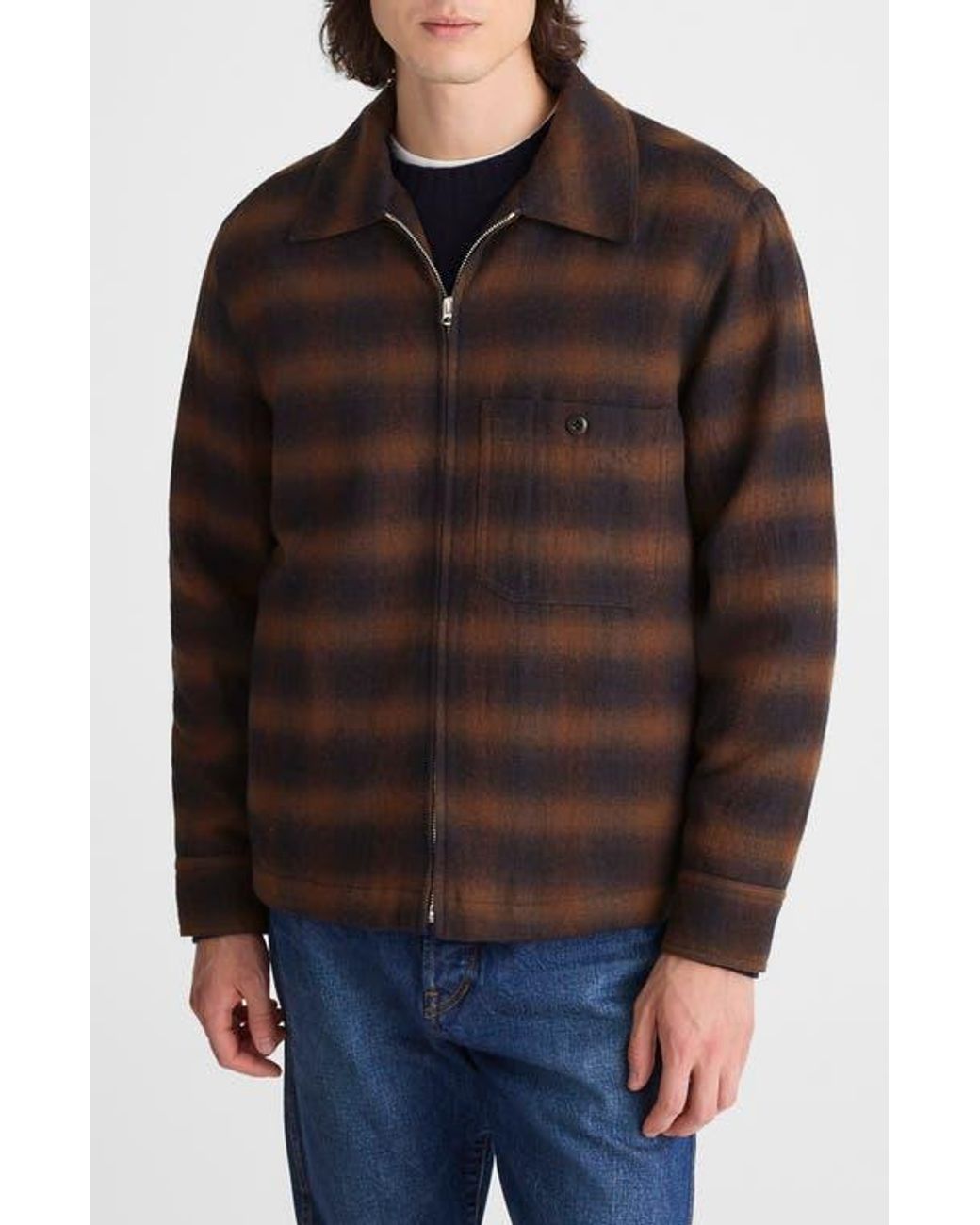 Madewell Ombré Check Flannel Zip Jacket in Brown for Men | Lyst
