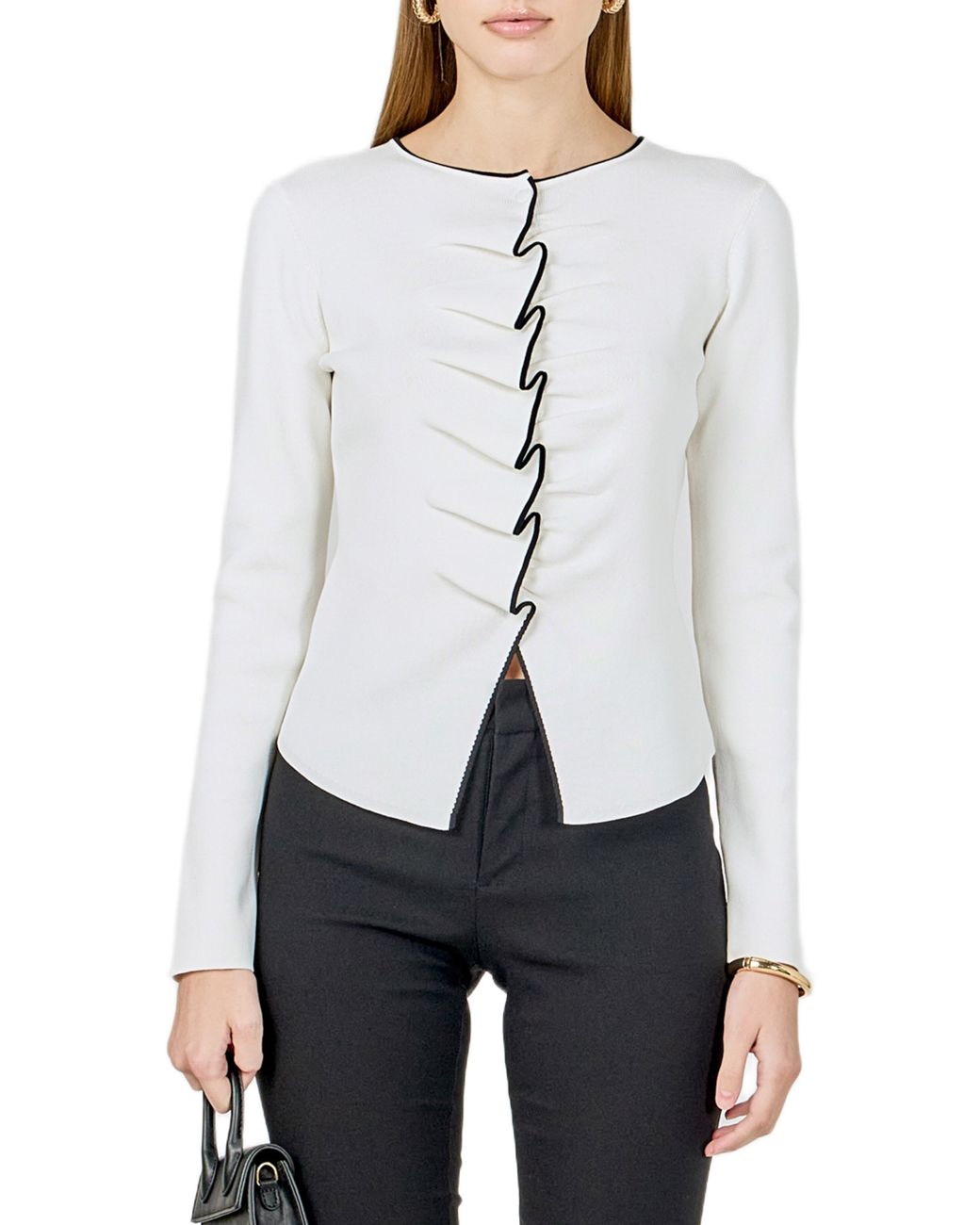 Endless Rose White Ruffle Knit Top