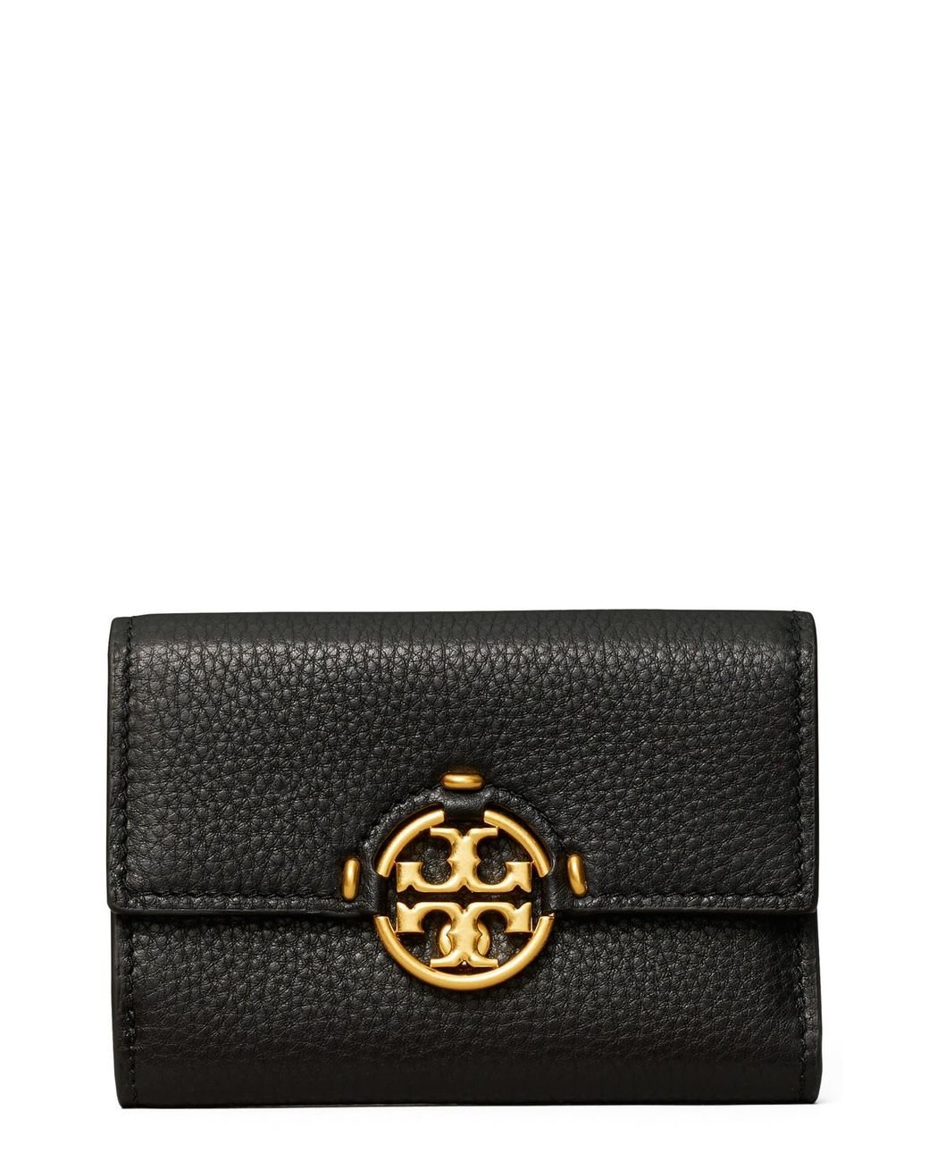 Tory Burch Miller Medium Trifold Leather Wallet in Black - Lyst