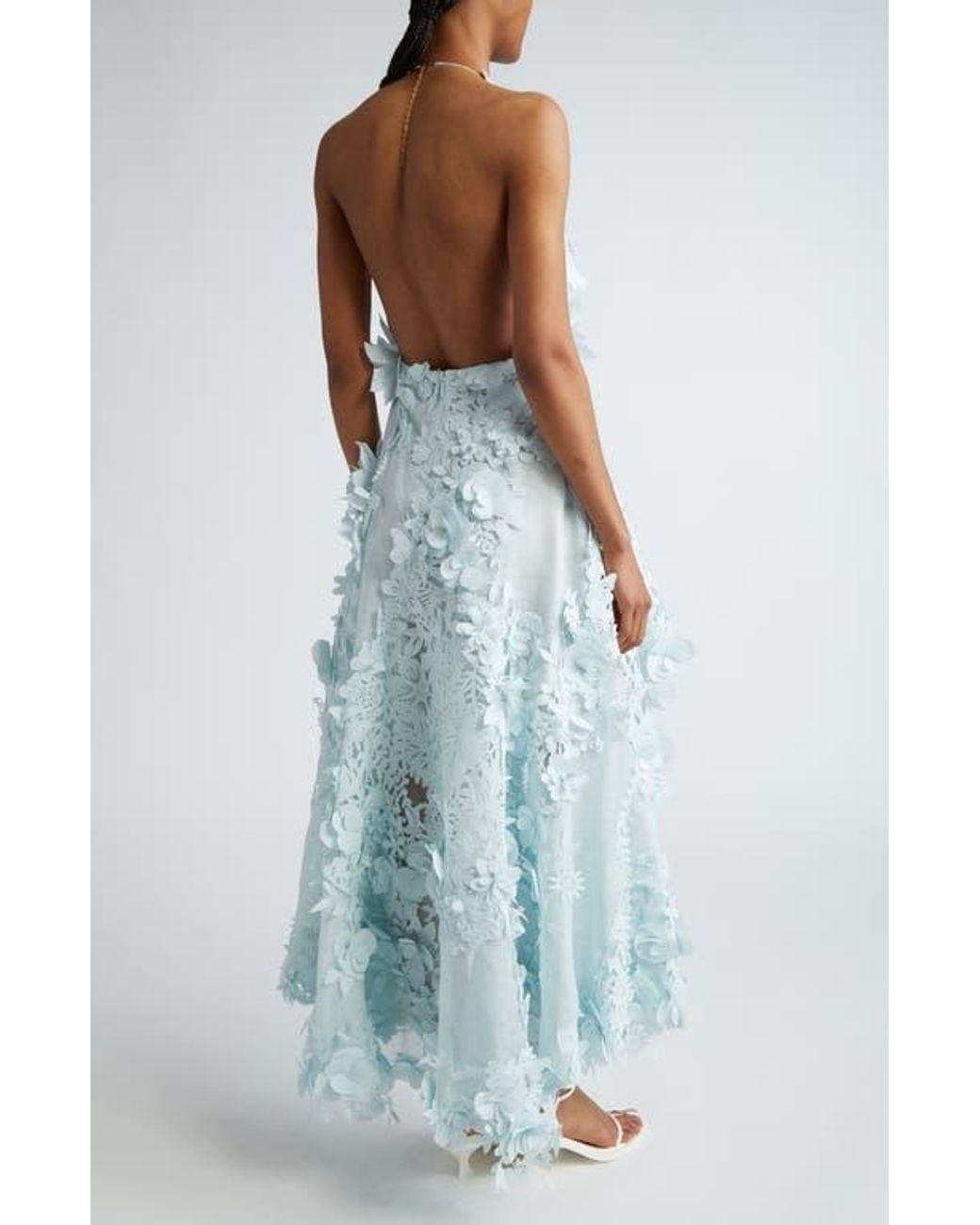 Zimmermann Natura Laser Cut Linen & Silk Halter Dress in Blue | Lyst