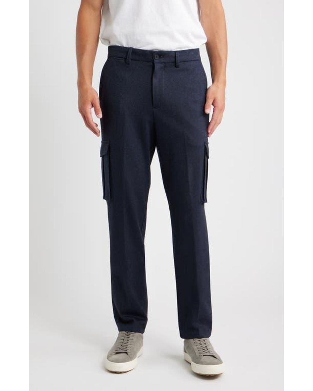 Bugatchi Blue Brushed Knit Flat Front Cargo Pants for men