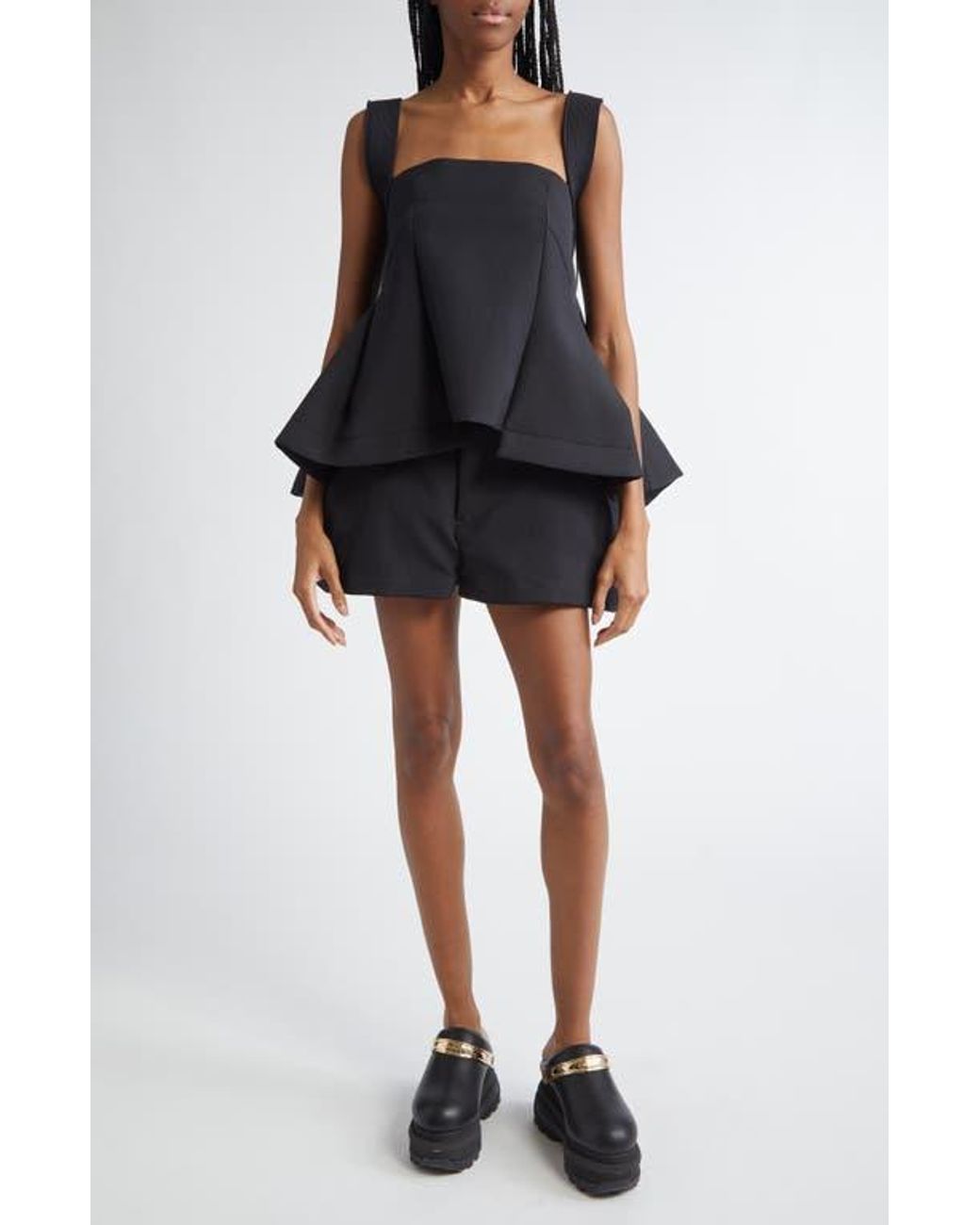 Sacai Mixed Media High-Low Flare Top in Black | Lyst