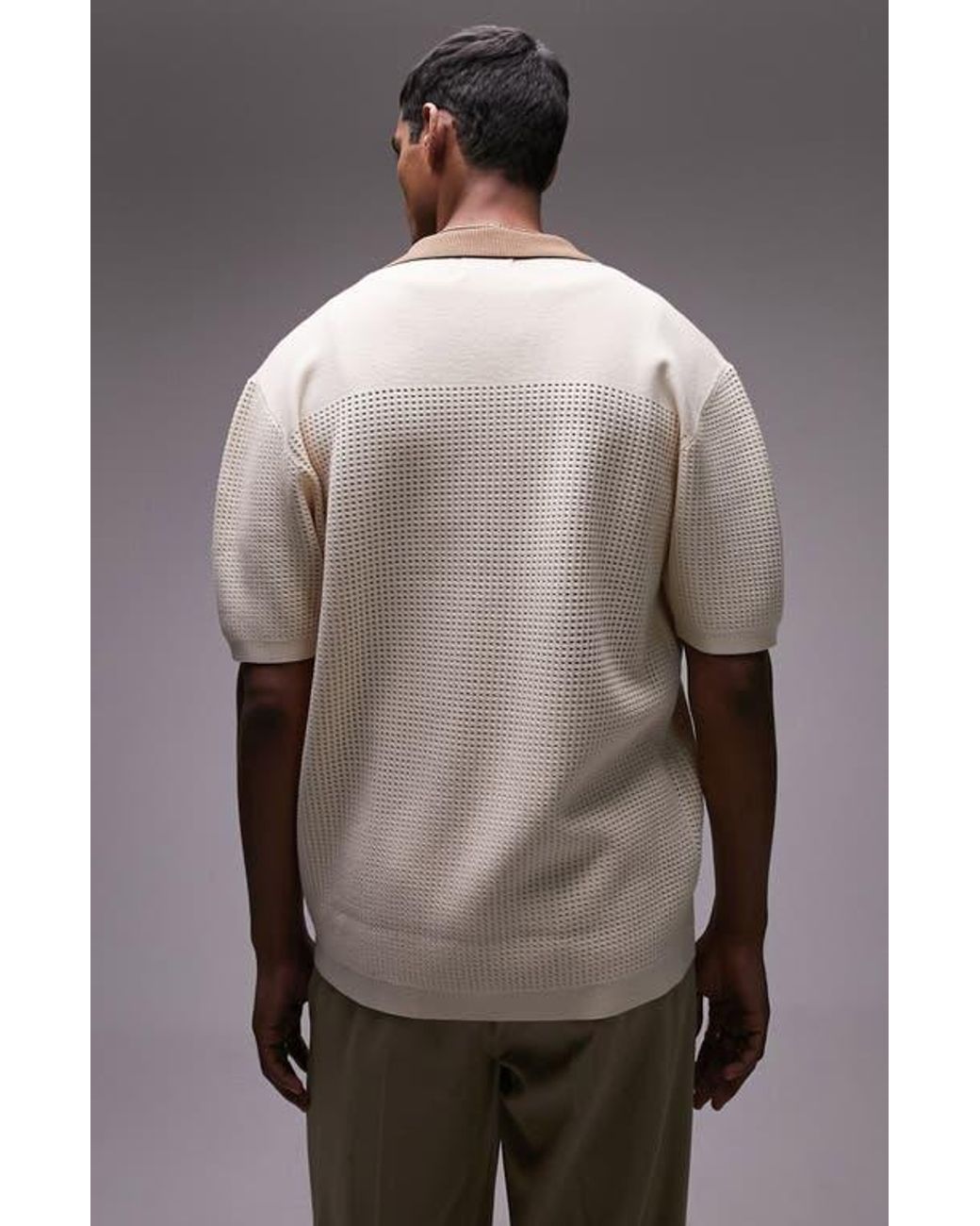 TOPMAN Embroidered Open Knit Button-Up Shirt for Men | Lyst