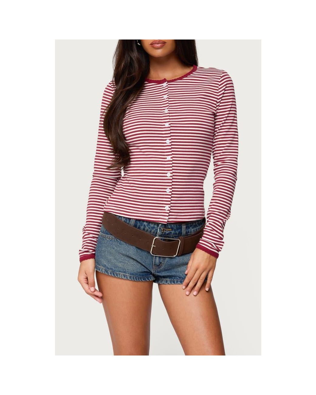 Edikted Red Rayla Stripe Button-Up Top