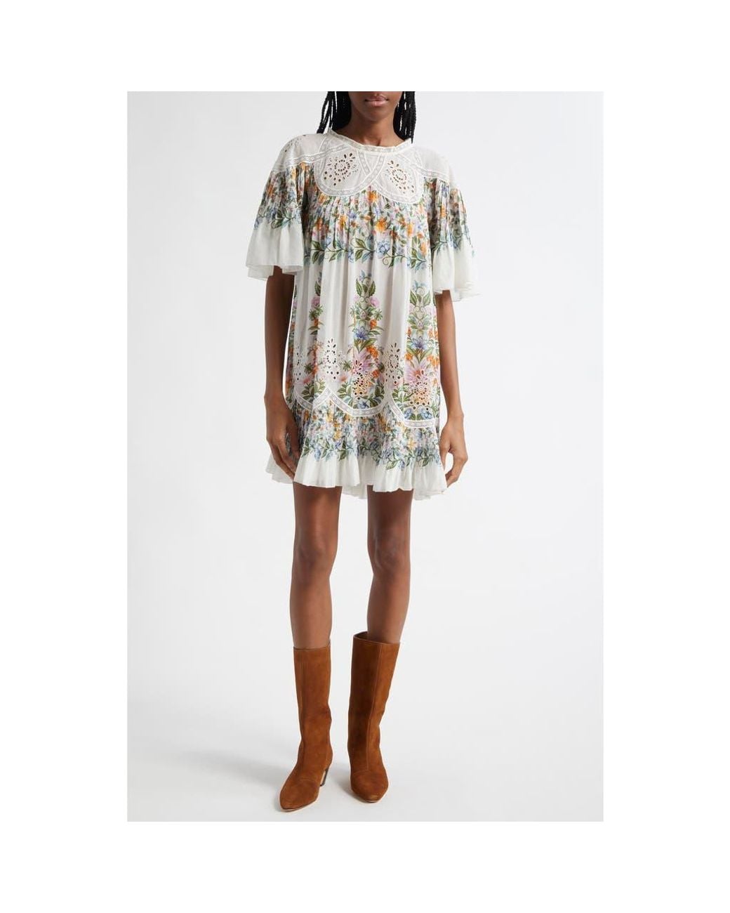 FARM Rio Sweet Bloom Cotton Eyelet Shift Dress in White | Lyst