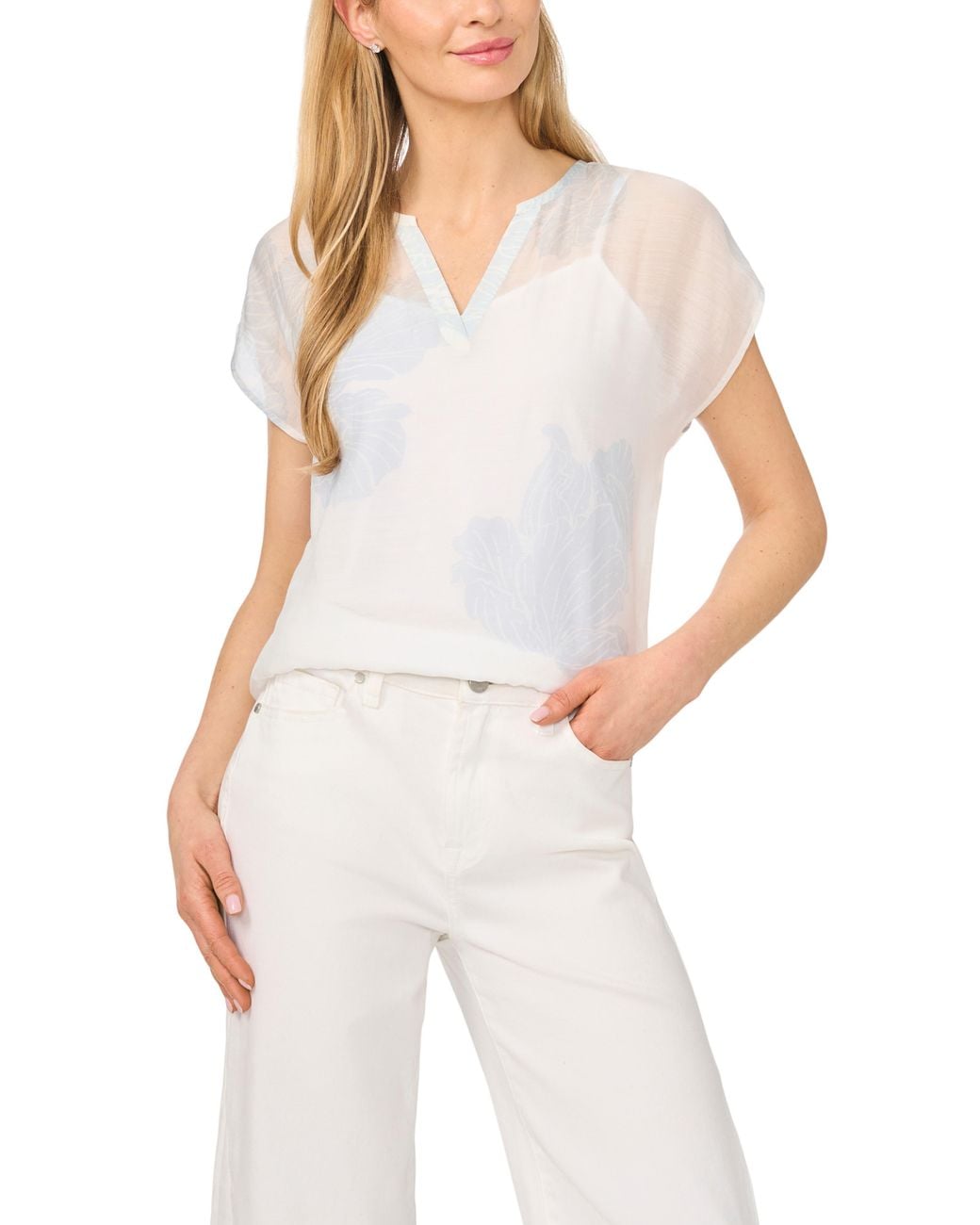 Halogen® White Floral Popover Top
