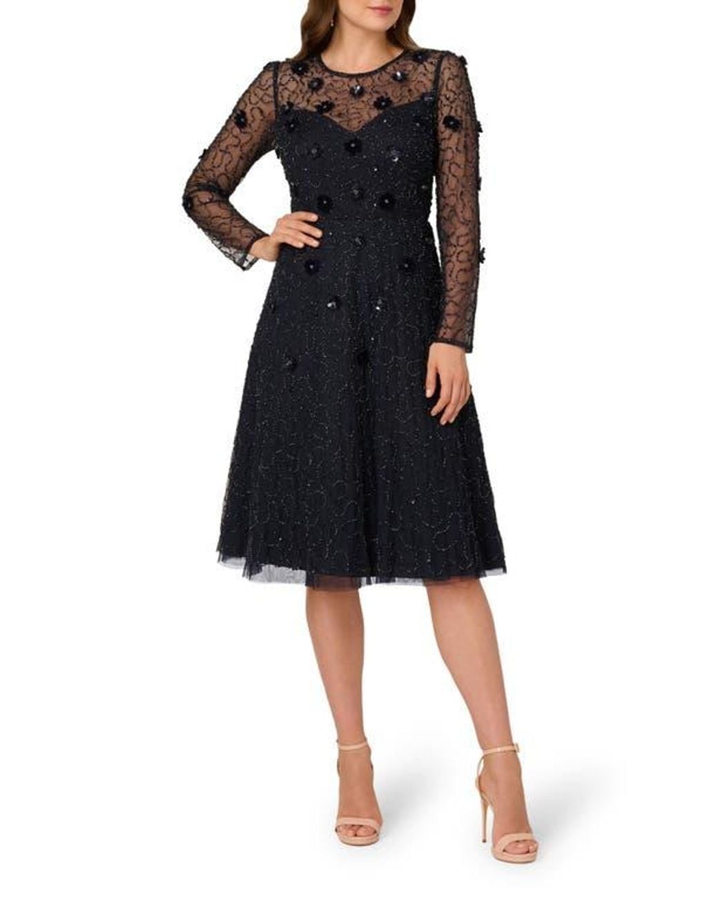 chinese dress ladies Adrianna Papell Women's Bead Taffeta Long Dress - Balck Silver