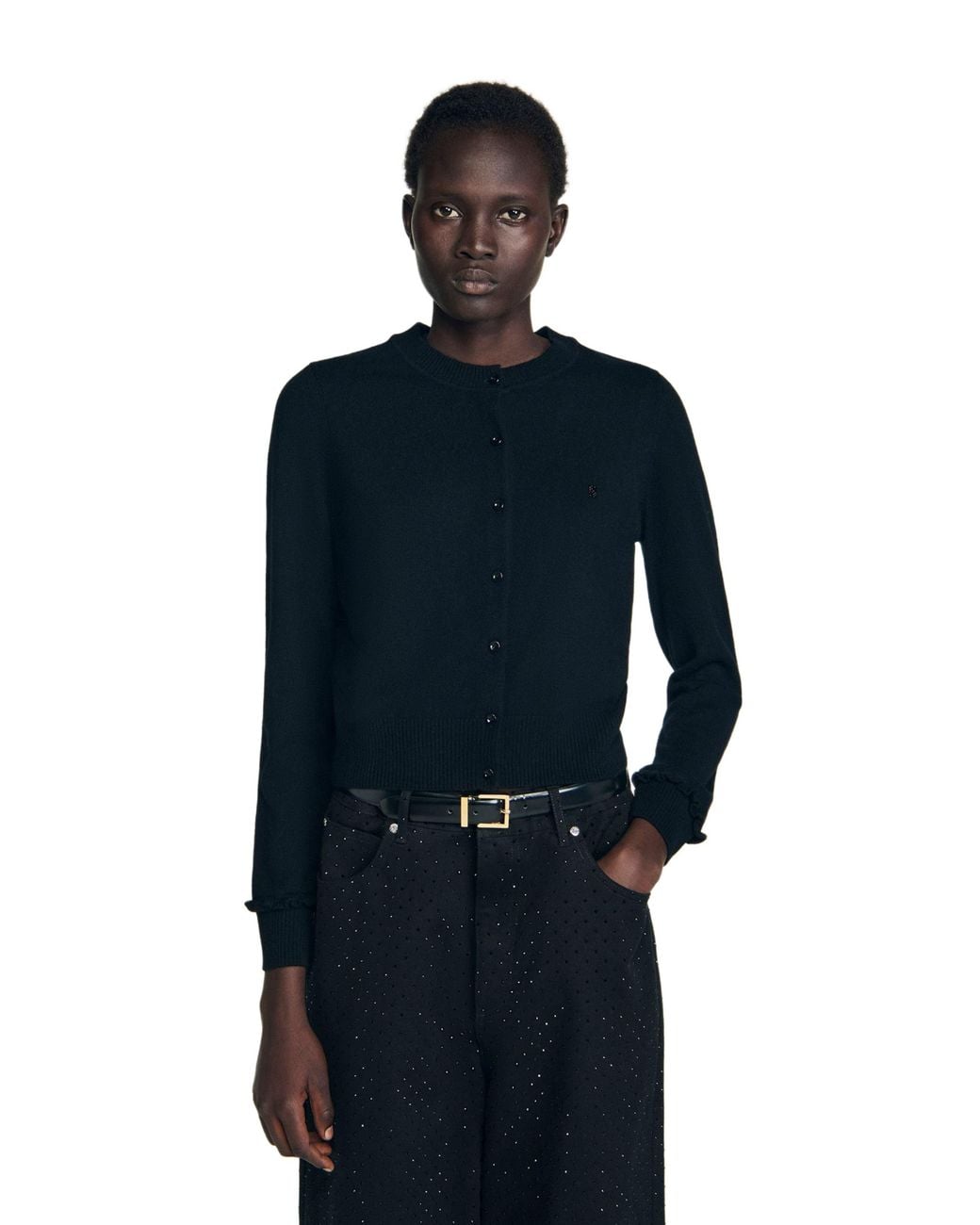 Sandro Blue Ruffled Cardigan