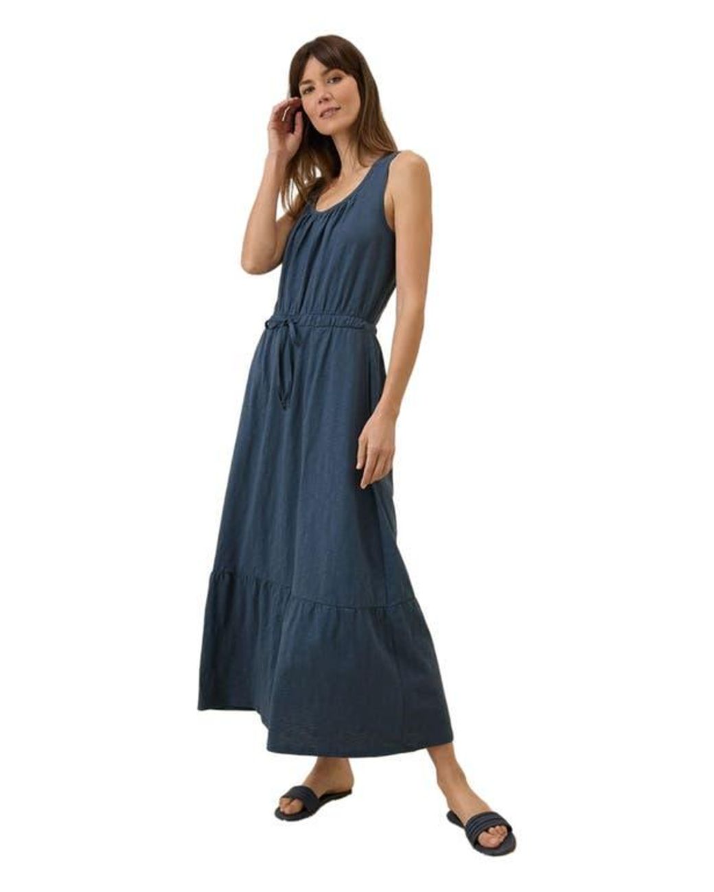 Pact Organic Cotton Relaxed Slub Tank Maxi Dress in Blue | Lyst