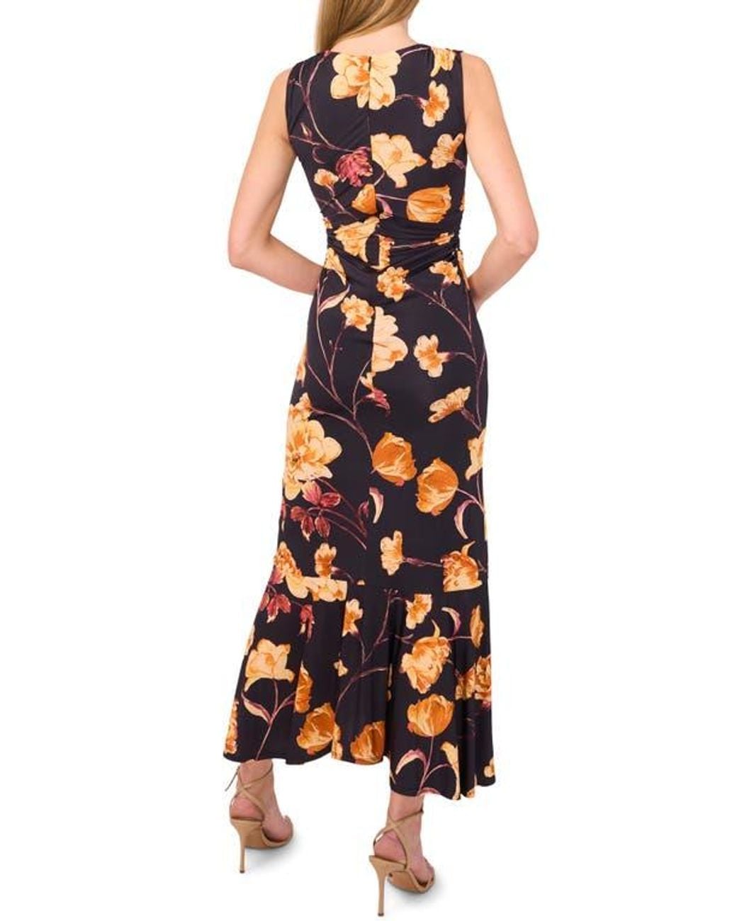 Ted Baker Floral Center Ruched Sleeveless Maxi Dress in Orange | Lyst
