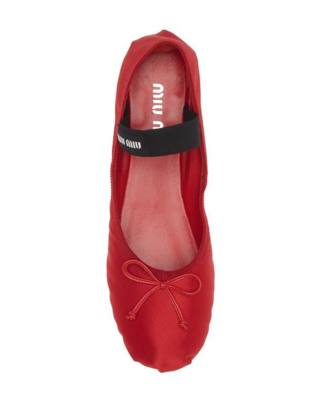 Miu Miu Logo Strap Ballet Flat in Red | Lyst