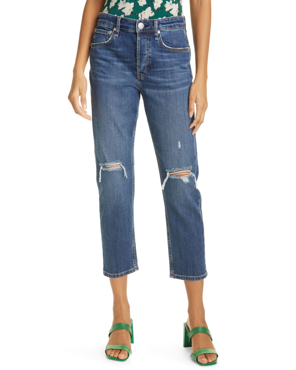 Rag & Bone Denim Maya Ripped High Waist Ankle Slim Straight Leg Jeans in Blue - Lyst