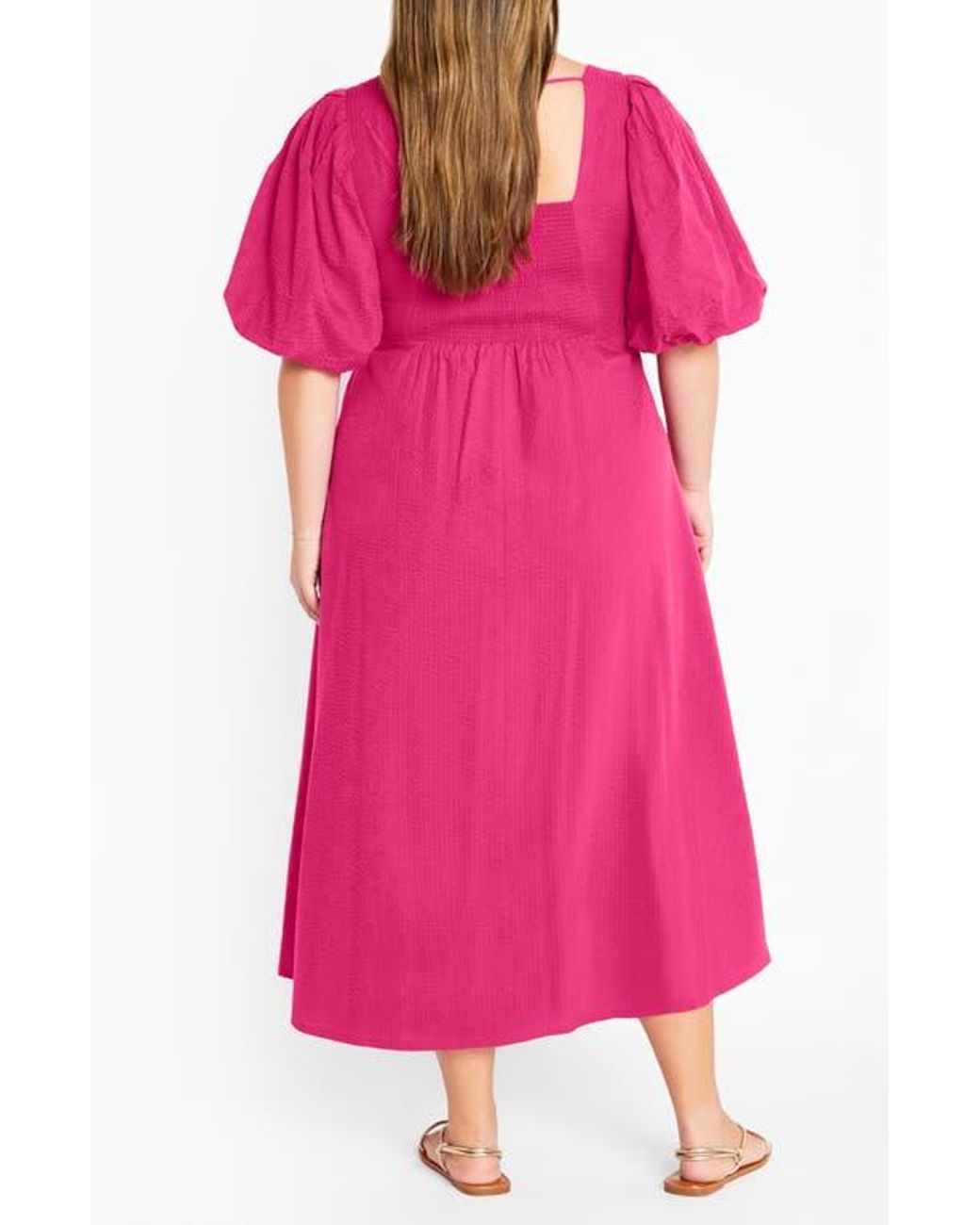 City Chic Hermione Puff Sleeve Empire Waist Maxi Dress in Pink | Lyst
