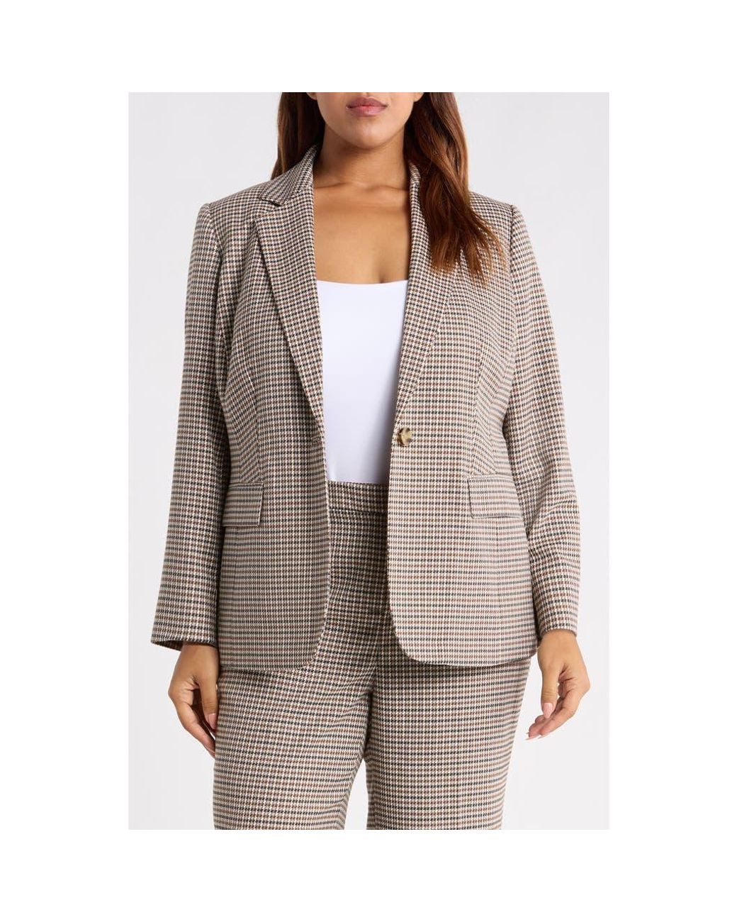 Anne Klein Brown Houndstooth One Button Blazer