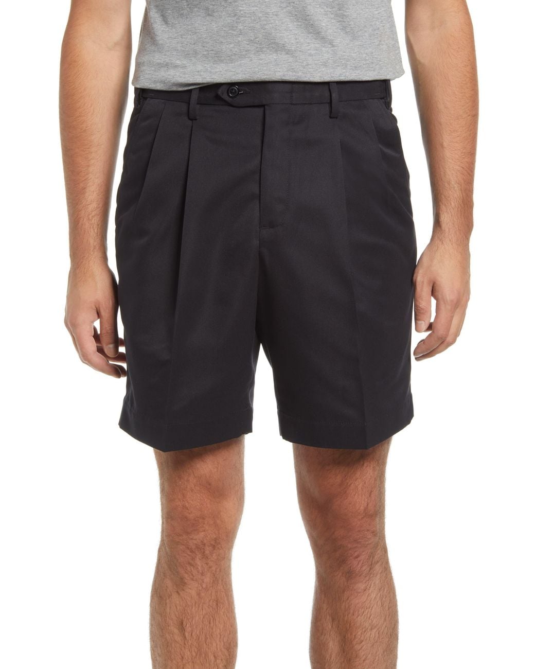 Berle Black Microfiber Self Sizer Pleated Shorts for men