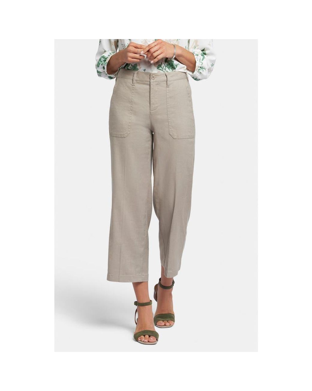 NYDJ Linen Blend Crop Wide Leg Pants in Natural Lyst