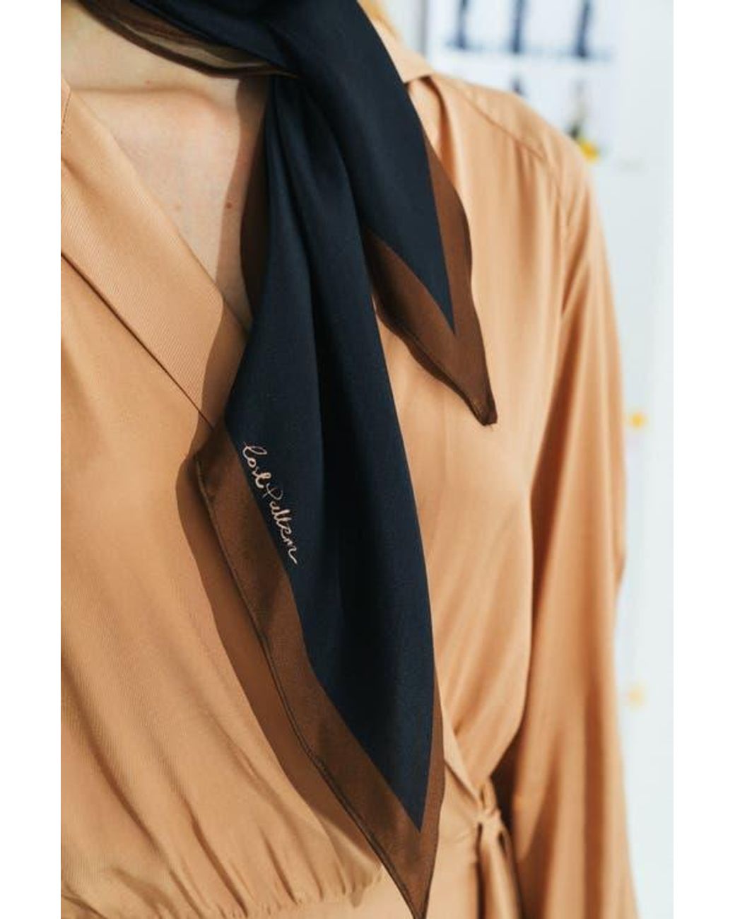 Lost Pattern Blue Satin Silk Neck Scarf