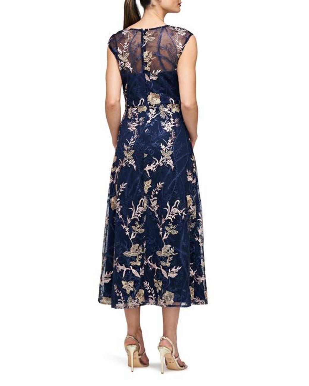 knee length dresses for ladies Womens Floral Embroidered Mesh Wrap Dress