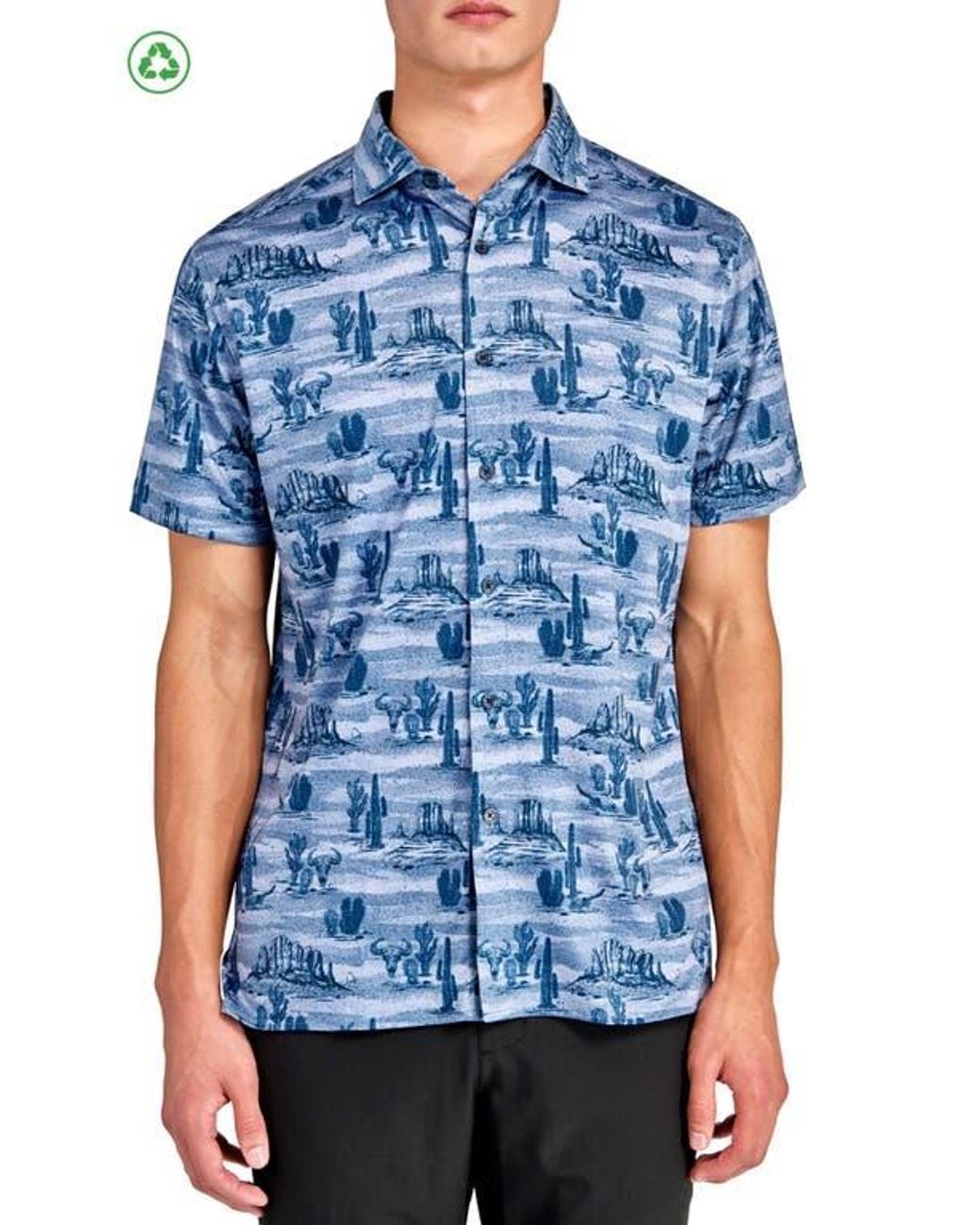 Con.struct Blue Regular Fit Desert Print Recycled Performance Golf Button-Down Shirt for men