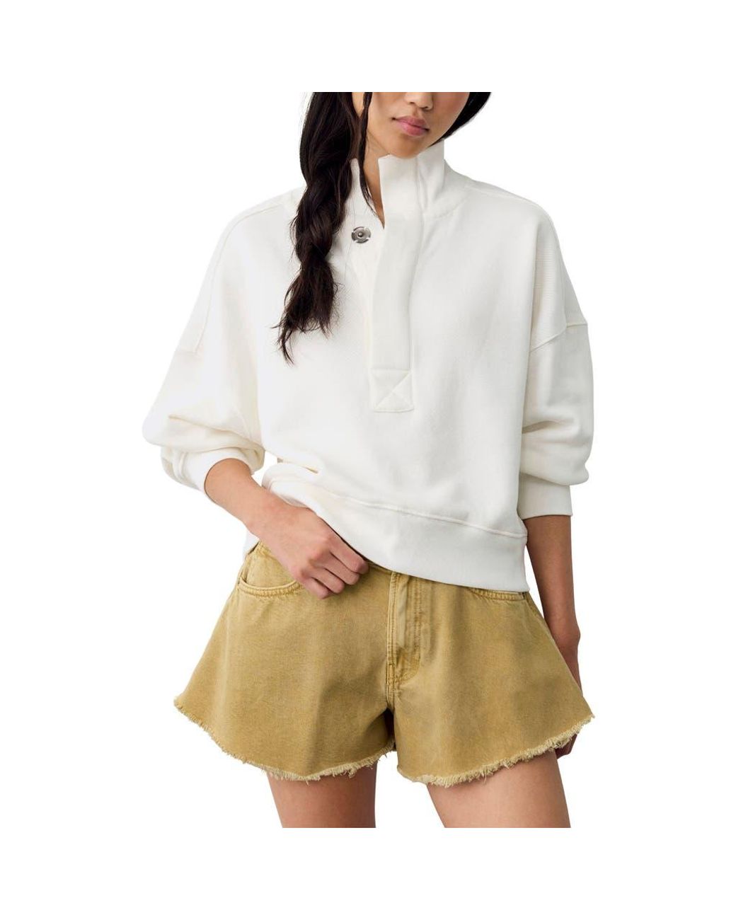 Free People White Timeless Snap Placket Pullover