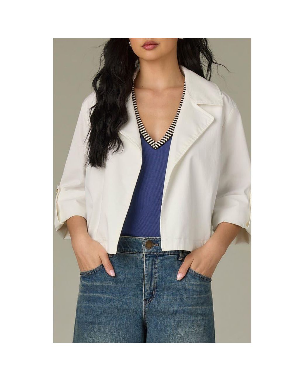 Wit & Wisdom White Roll Tab Open Front Soft Blazer