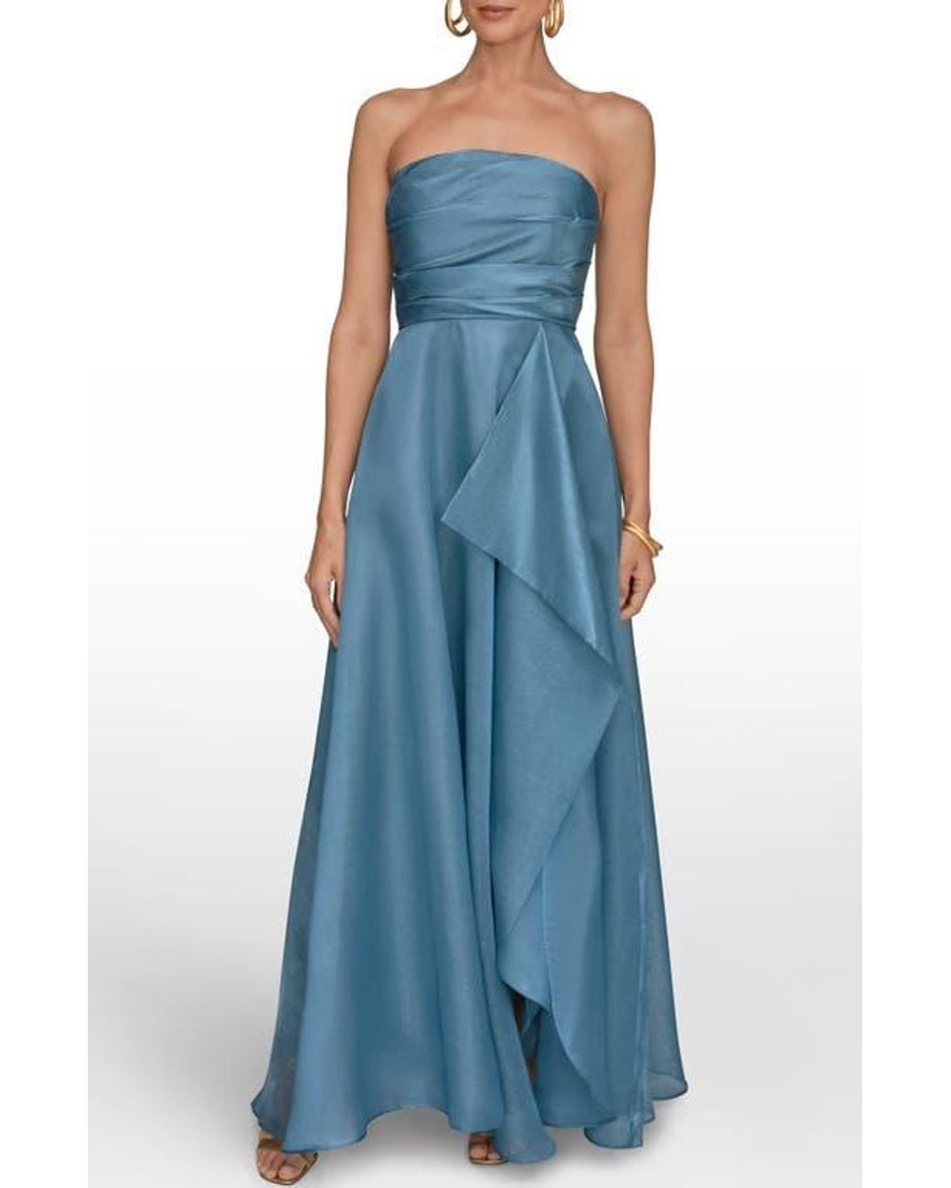 Donna Karan Blue Strapless Ruffle Gown
