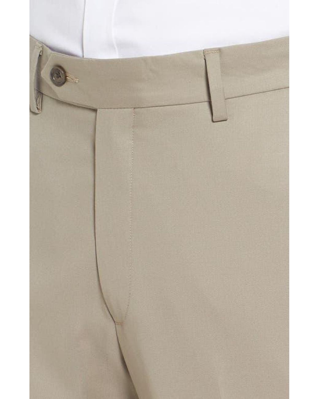 Berle Natural Flat Front Solid Super 130S Wool Gabardine Trousers for men