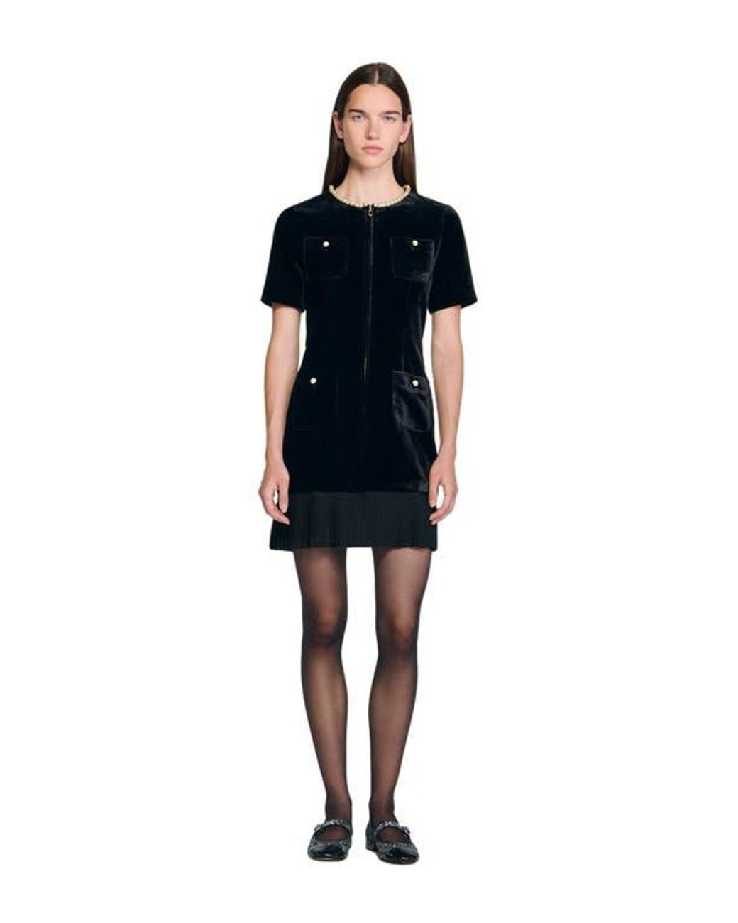 Sandro Short Velvet Dress in Black | Lyst Sandro Short Velvet Dress in Black | Lyst