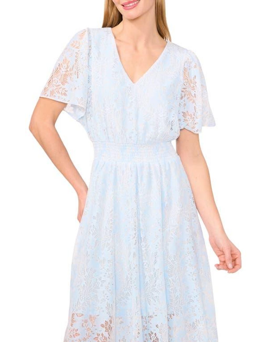 Cece Lace Smocked Waist Maxi Dress in White | Lyst
