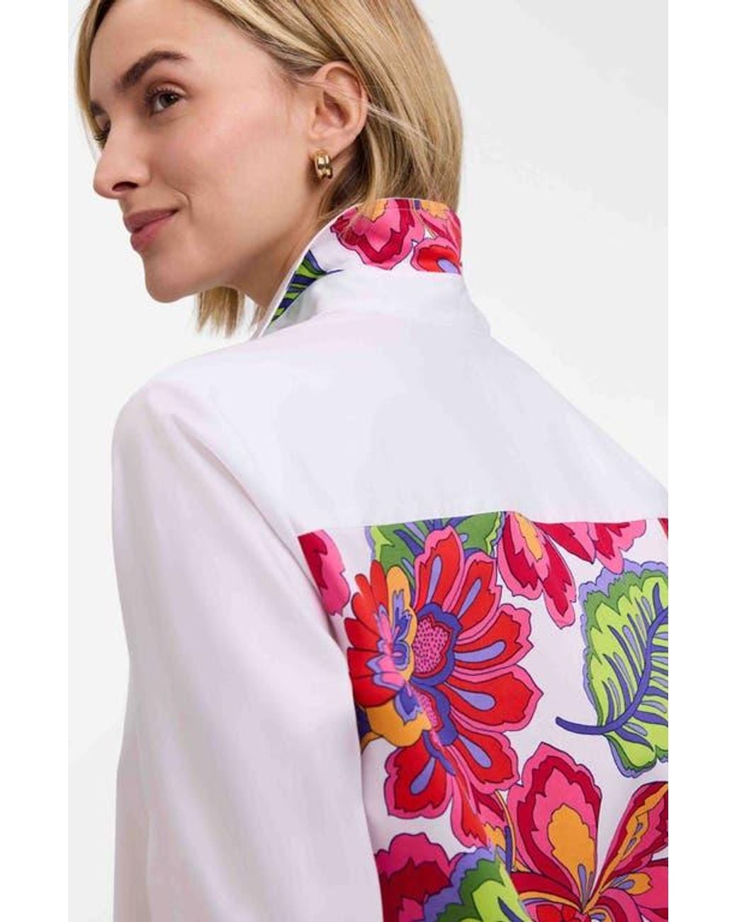 Foxcroft Purple Meghan Para Blooms Mix Print Stretch Cotton Blend Button-Up Shirt