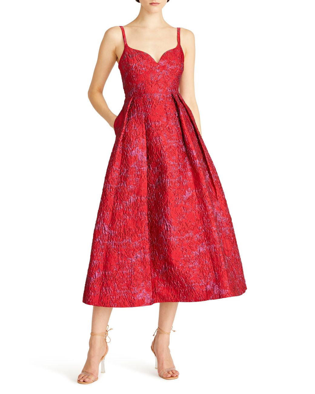 ML Monique Lhuillier Isabela Metallic Floral Jacquard Midi