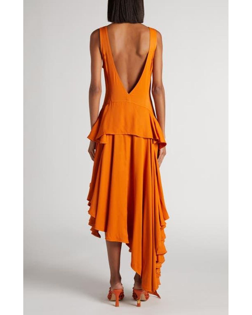 Bottega Veneta Asymmetric Tiered Ruffle Dress in Orange | Lyst